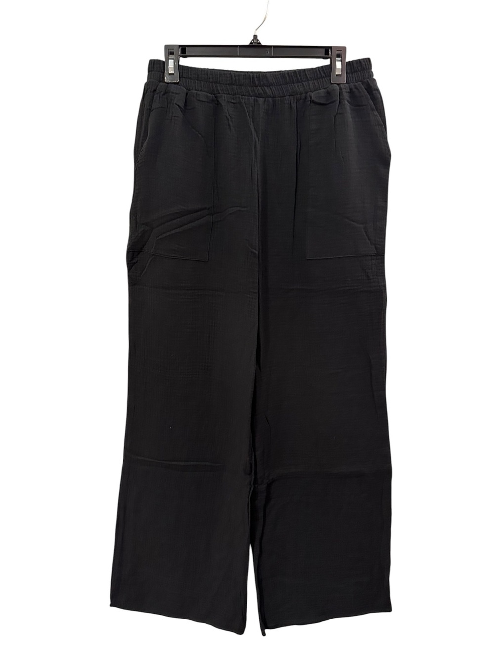 Zenana Outfitters Black Cotton Gauze Pants with Elastic Waist